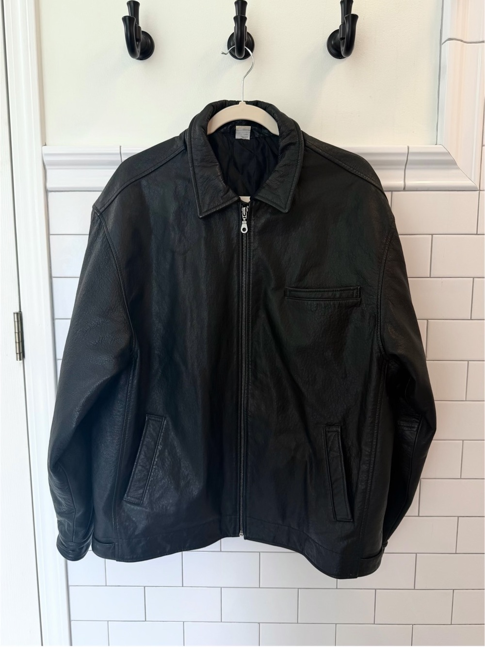 Black Genuine Leather Bomber Jacket